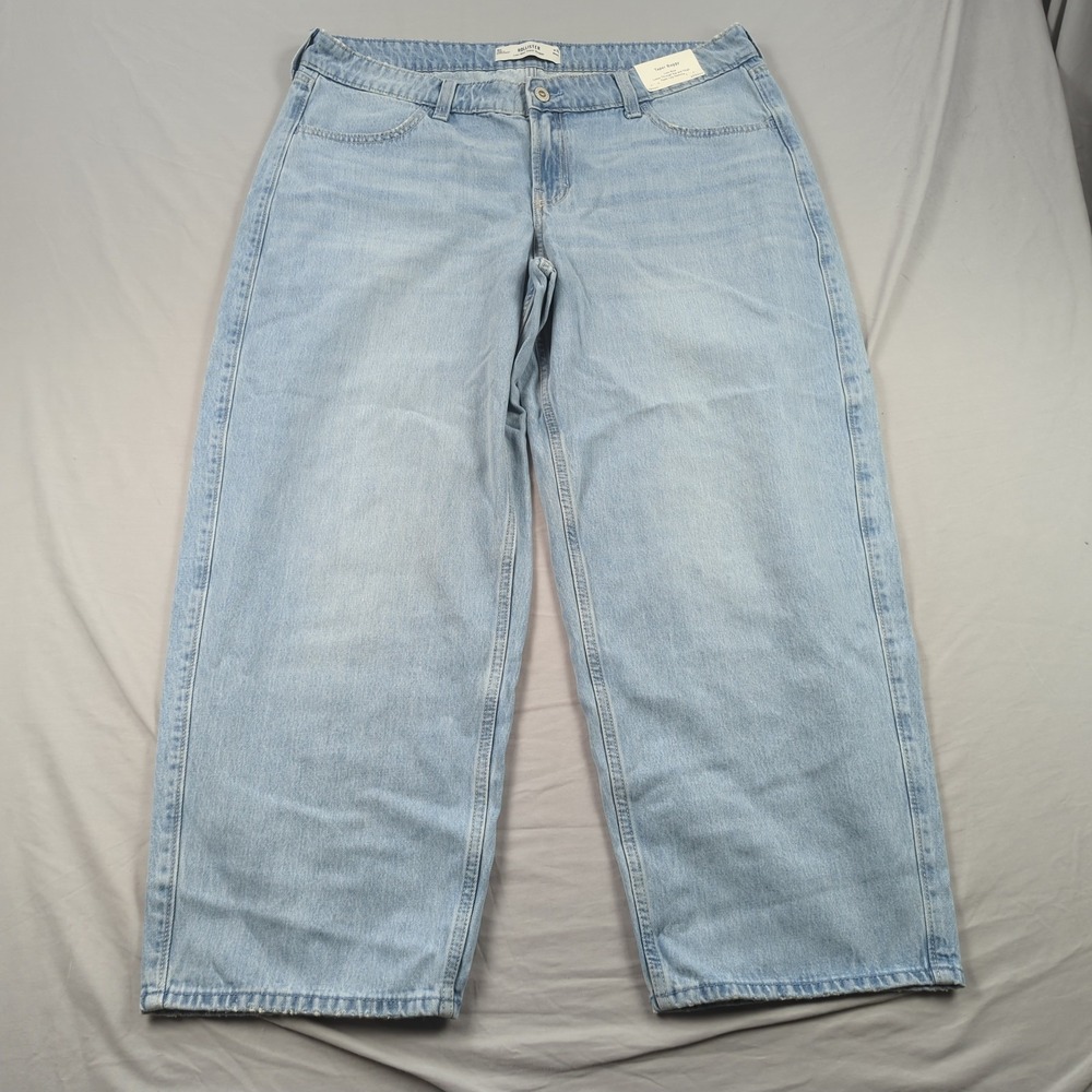 Hollister Jeans Womens 16 Blue Short Baggy Low Rise Taper Wide Leg Barrel Boho